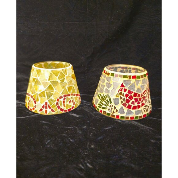 Mosaic Home Interiors Glass Candle Globes With Yellow & Red Tile Designs - Picture 1 of 8